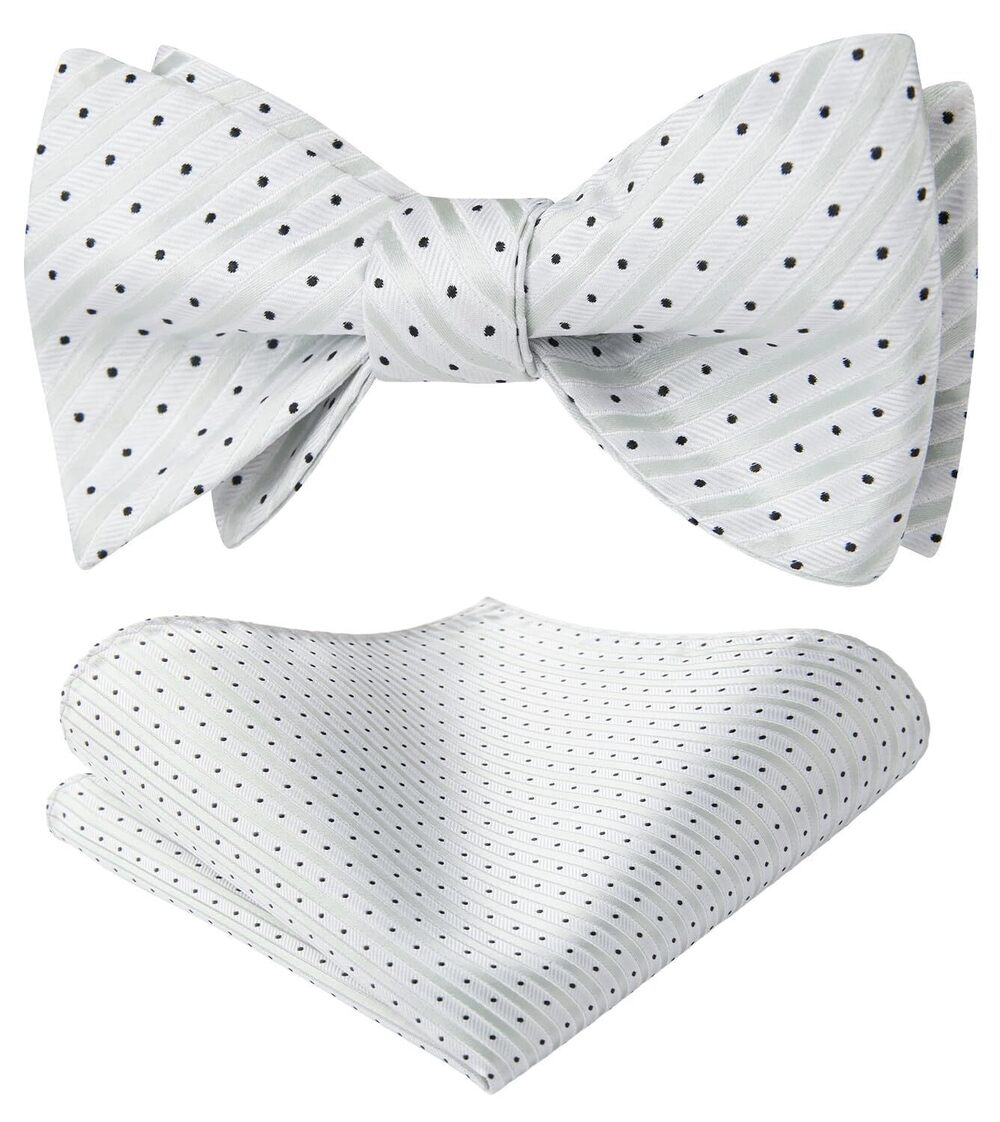 5305 Silver Bow Ties Silver Polka Dots Self-Tied Bow Tie Handkerchief